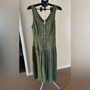 House of Harlow 1960 Olive Green Eyelet Midi Dress